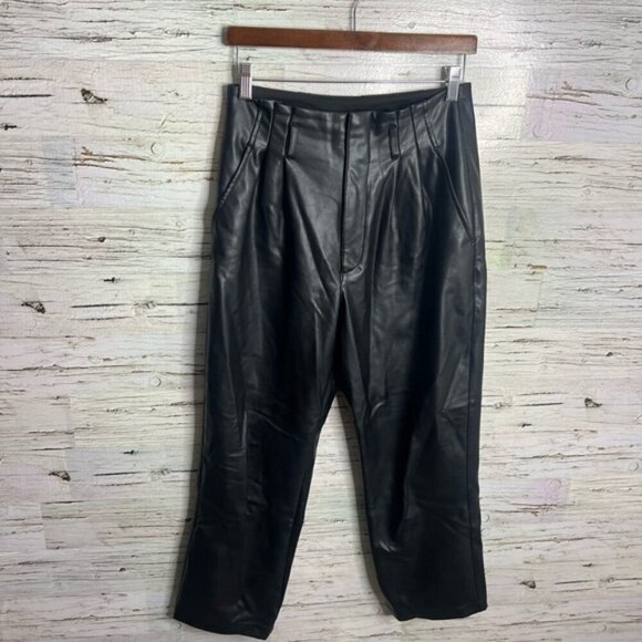 Abercrombie & Fitch Faux Leather Paper Bag Waist Pants Black Size medium - Picture 1 of 8